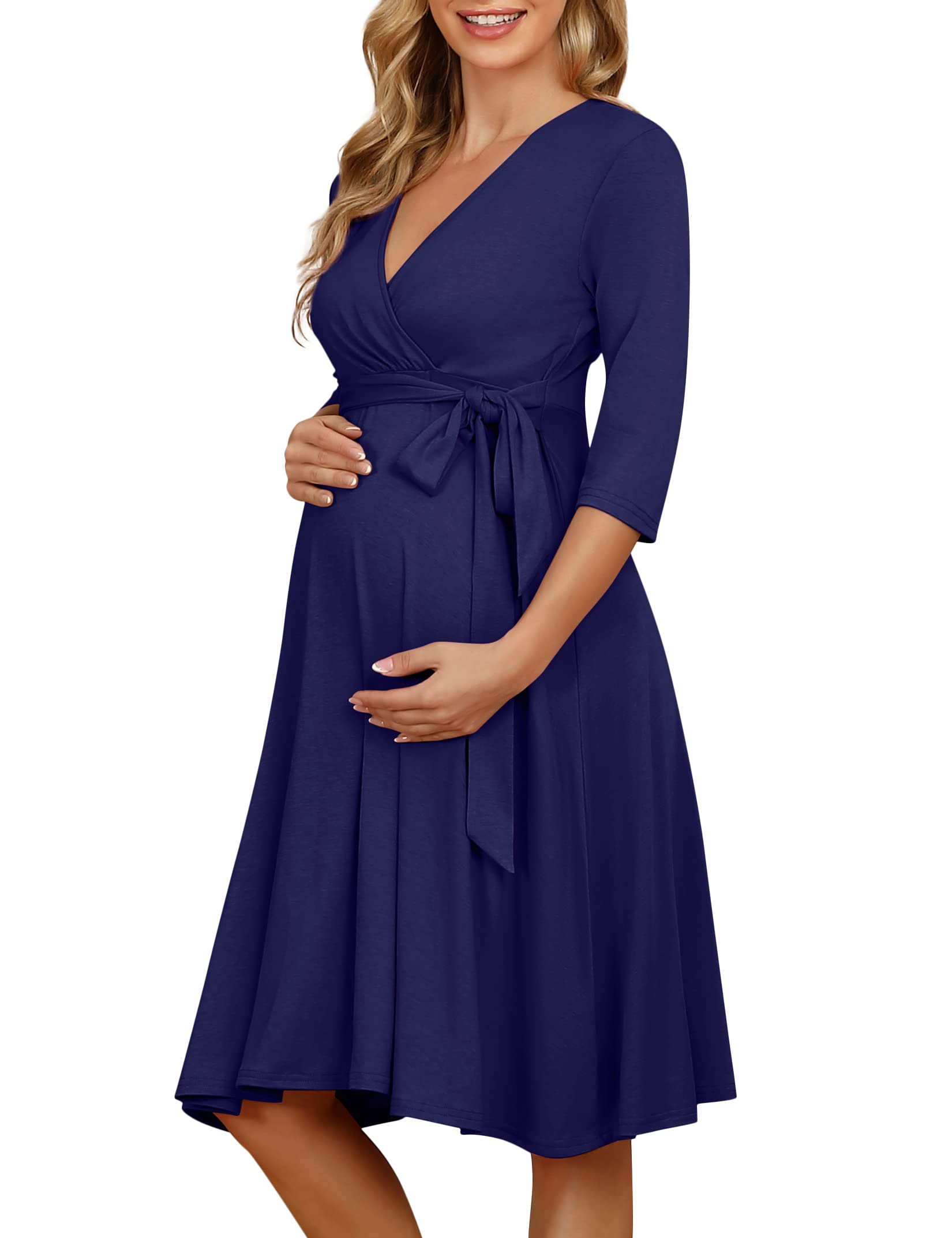 KOJOOIN Vestido de Maternidad para Mujer Delgado con Cuello en V Elegante Vestido de Lactancia Vestidos Premama Verano Casuales para Embarazadas（Embalaje múltiple）