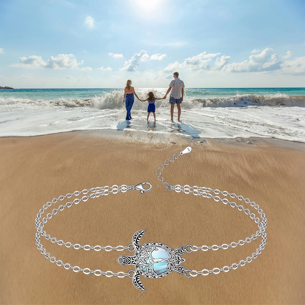Fenthring Turtle Anklet Tree of Life Sea Turtle Ankle Bracelets for Women Sterling Silver Anklets Beach Ocean Jewelry Christmas Gifts - Image 7
