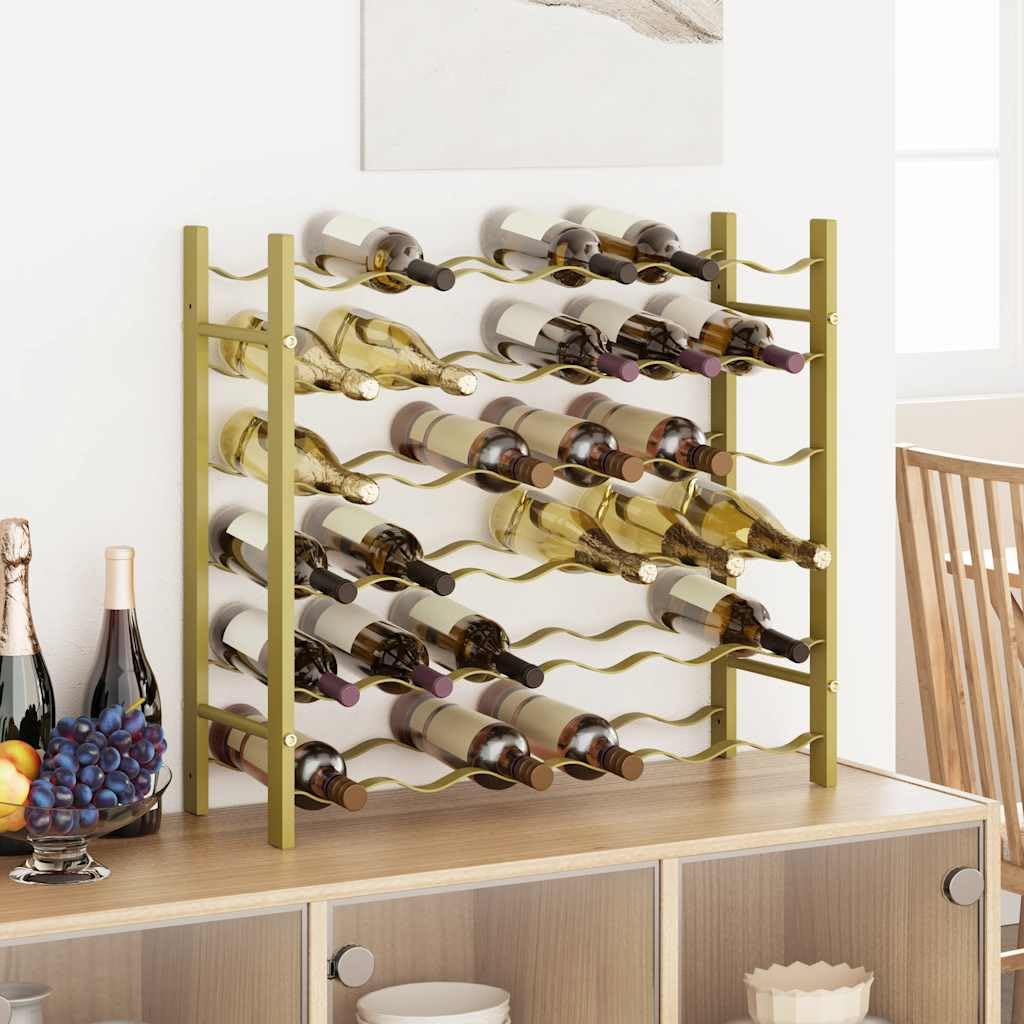 Goldenes Weinregal aus Metall für 36 Flaschen, 6 Ebenen, Flaschenregal mit Wandhalterung für Küche, Speisekammer, Hausbar, Keller, geordnete Aufbewahrung und stilvolle Lagerung