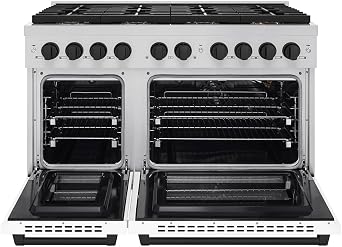 ZLINE Autograph Edition 48 in. 6.7 cu. ft. Paramount Gas Range with 8 Burner DuoProTM Cooktop and Dual Ovens with White Matte Doors and Matte Black Accents (PSGRZ-WM-48-MB)