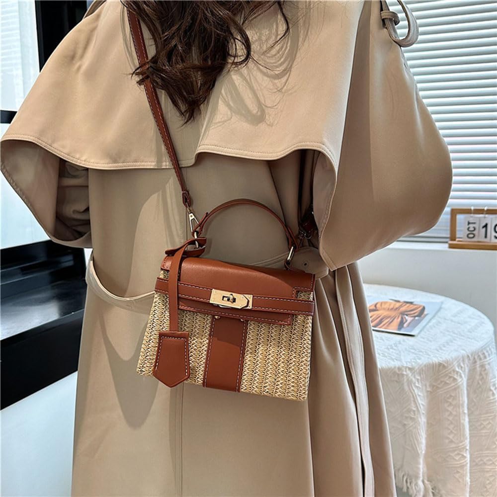 Maycred Straw Woven Women's Purse Vacation Box Handbag, Beach Crossbody Bag,Fashion Summer Shoulder Beach bags - Image 6