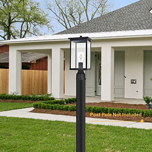 Todoluz Outdoor Post Light Fixture, Black 1-Light Exterior Post Lantern With Clear Glass, Porch Post Lighting For Patio Garden Walkway Path Doorway #TOP4