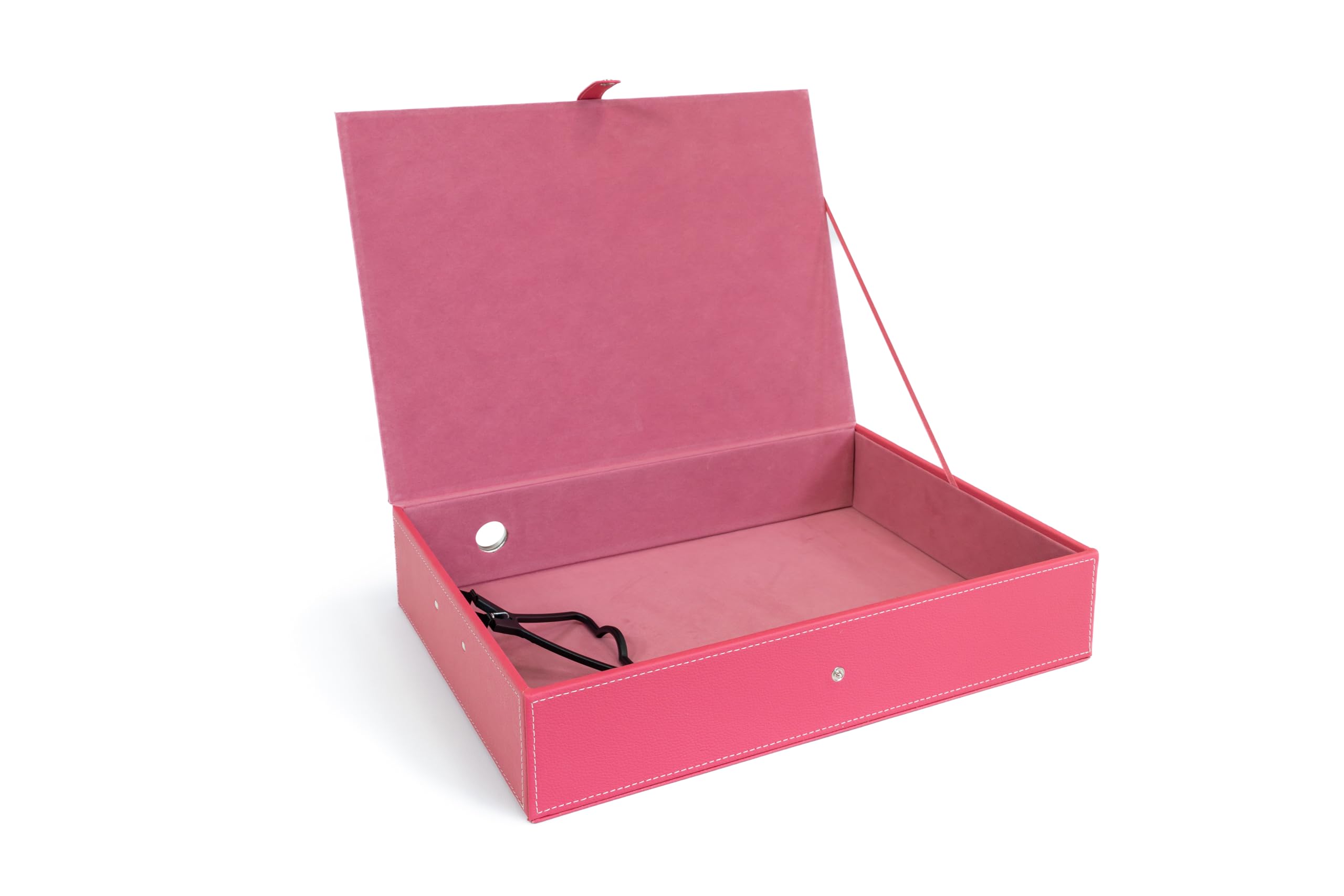 Osco Faux Leather Box File – Paperwork Archive, A4 Document Storage Box with Lock Spring & Press-Stud Fastening, Stylish Home & Office Filing Solution, 37.5×26.5×8 cm, Single, Fuschia pink