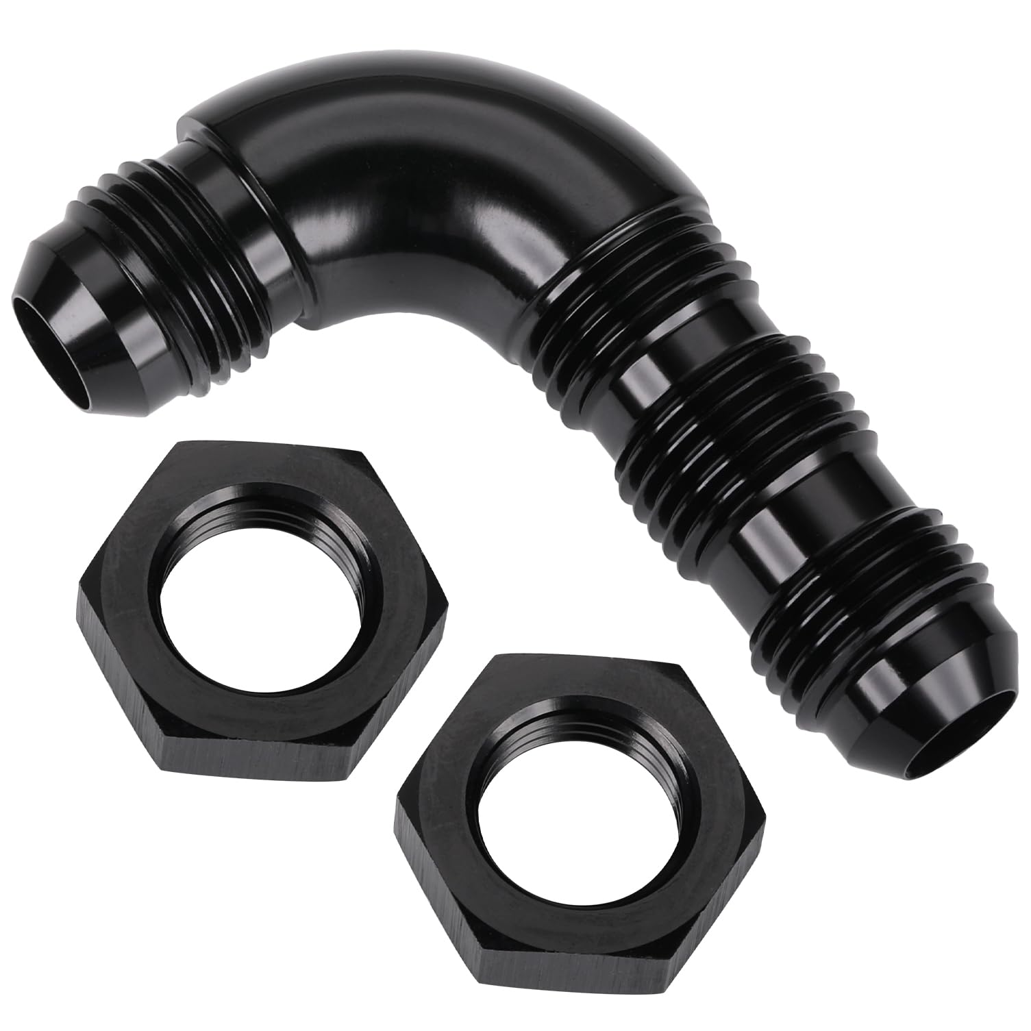 Podavelle 6AN Male Flare 90 Degree Bulkhead Full Flow Fitting Adapter with AN6 Nuts Aluminum Black
