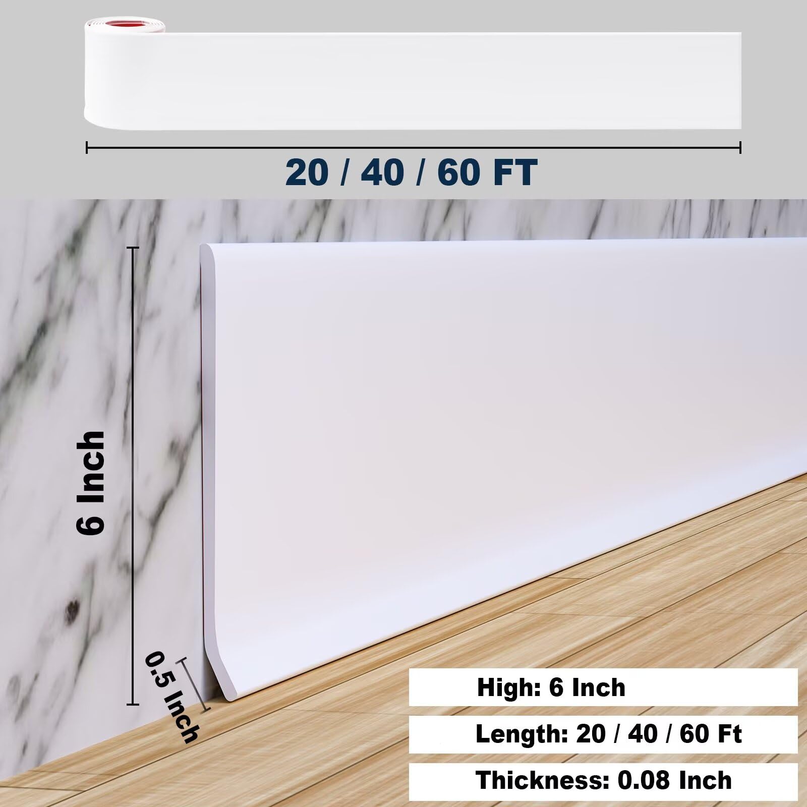 Snapklik.com : Duzzy Flexible Baseboard Molding Trim, 6 Inch