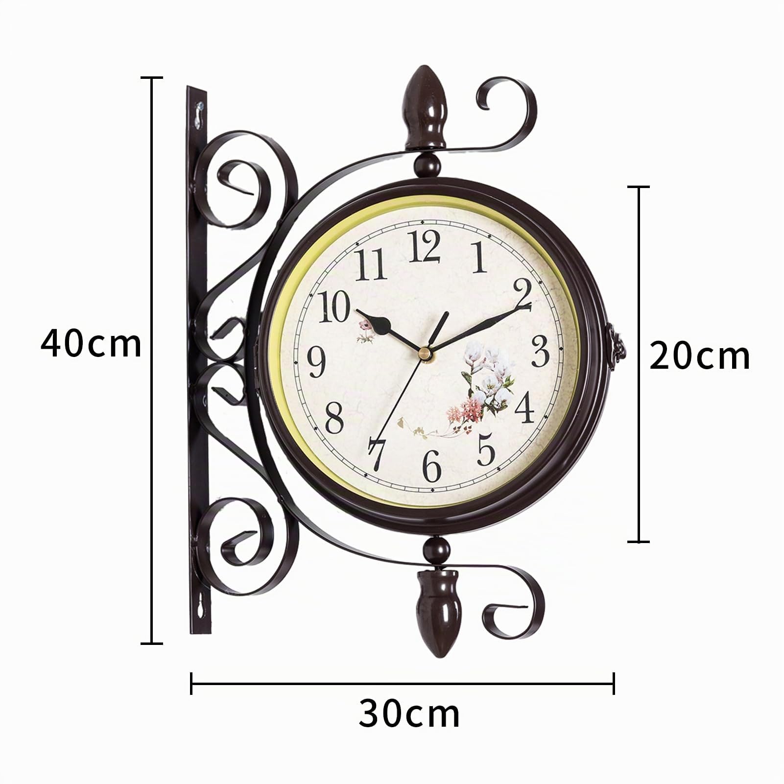 Horloge Murale Double Face Style rétro Antique Horloge Murale de Gare avec Design en Fer forgé, Horloge à Piles avec Chiffres Arabes Style rétro Horloge de Jardin pour Gare, Couloir ou Jardin