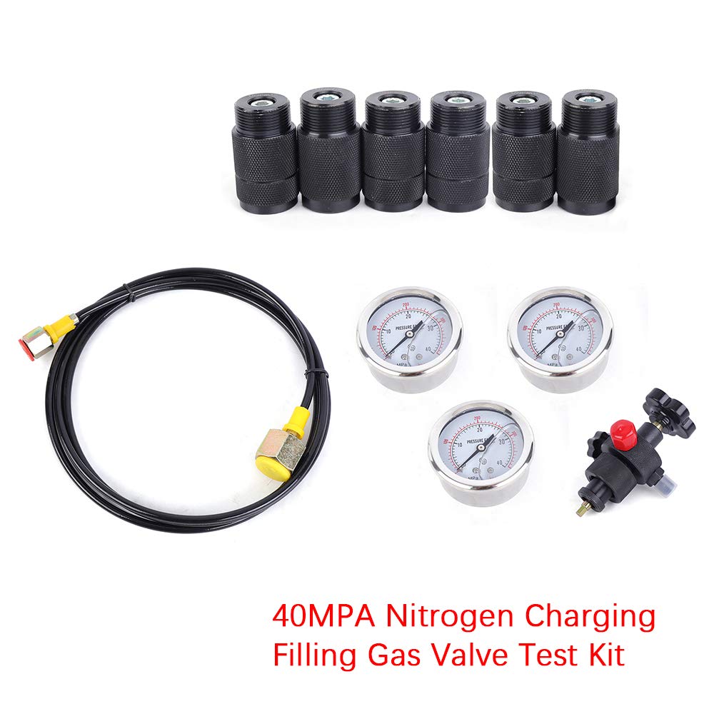 Kit de presión de nitrógeno hidráulico, kit de prueba de manómetro hidráulico, sistema de carga de acumulador de nitrógeno hidráulico y kit de prueba de presión de 100/250/400 bar con 3 manómetros,
