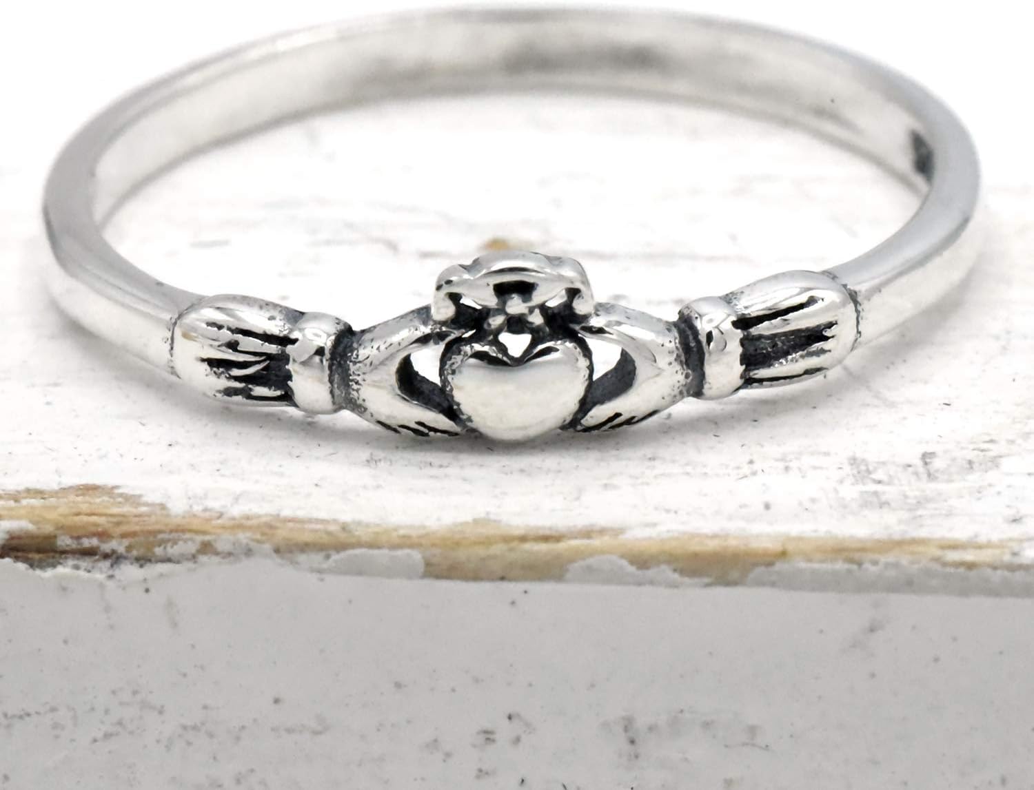 Petite Dainty Tiny Claddagh Ring Celtic Irish Solid 925 Sterling Silver Fashion Traditional Jewelry Sizes 2-10