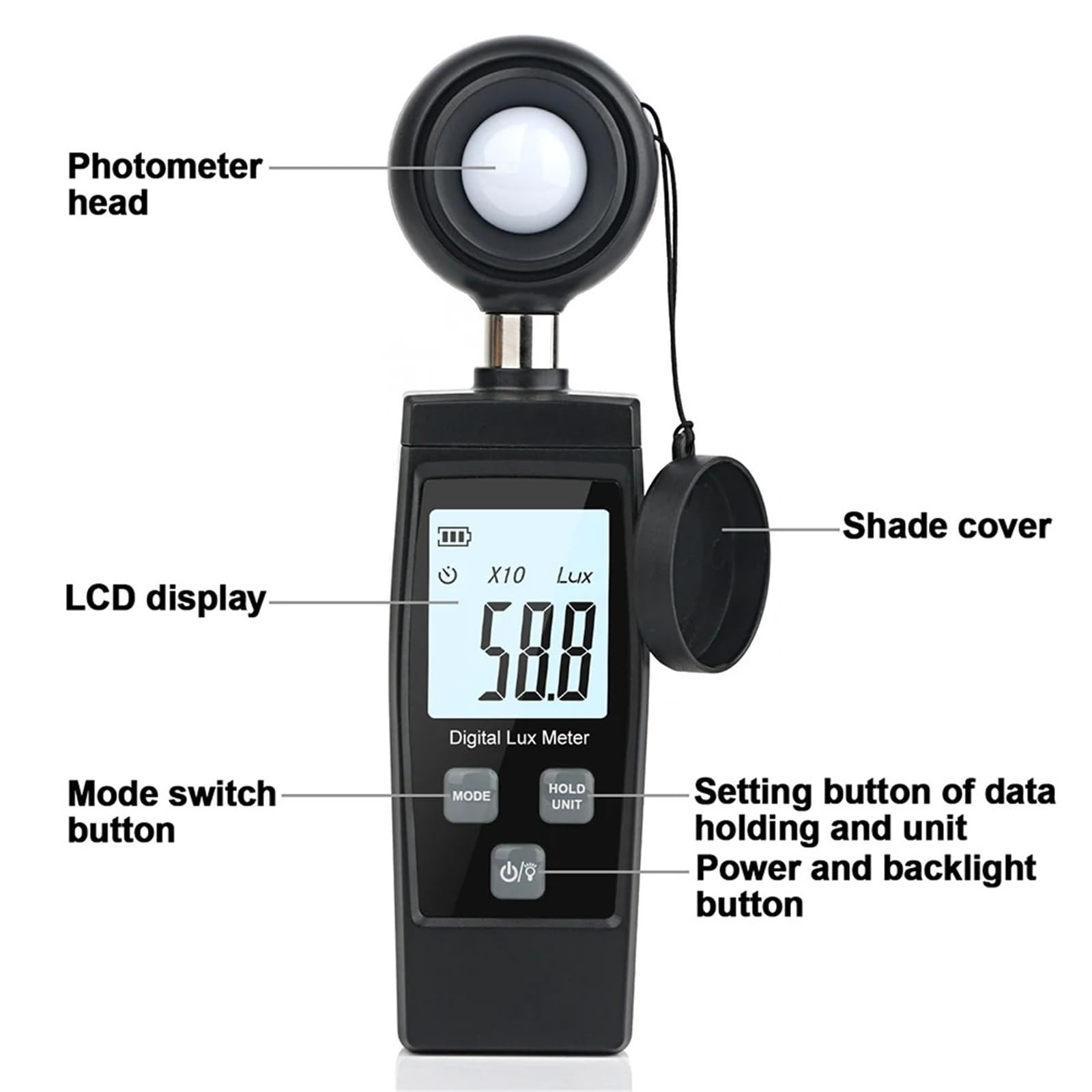 Luxómetro, Mini medidor Digital de Lux, luminómetro con pantalla LCD, fotómetro de 0-200000 Lux, medidor de luz de alta precisión, medidor de medida Lux/FC