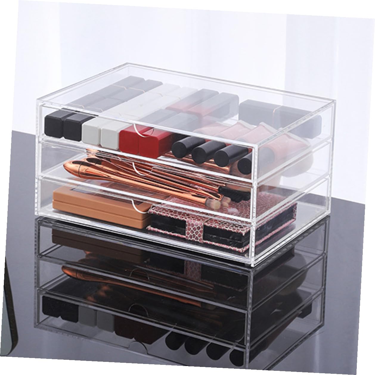 Mikikit Organizer da Scrivania Trasparenti Design Strati Contenitore per Cosmetici e Articoli Vari Resistente e Pratico