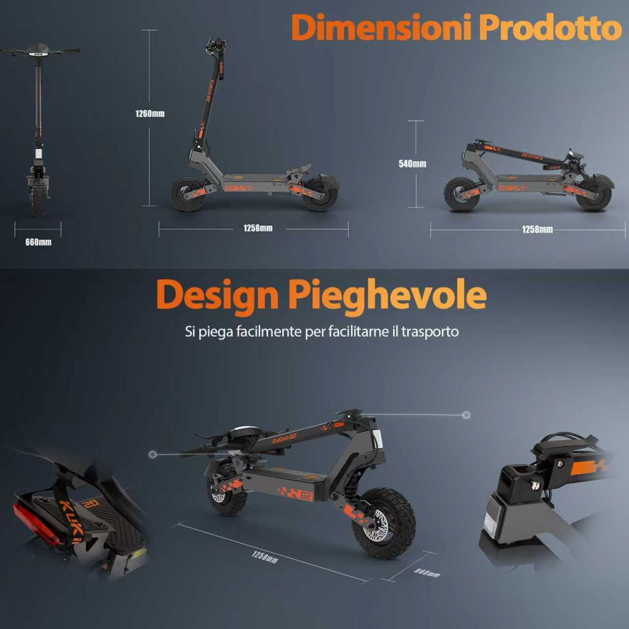 Monopattino Elettrico Adulto, 10" Pneumatici, Velocità Fino a 25 Km/h, 55 Km di Autonomia, Carico massimo 120 kg,Monopattino Elettrico con Sistema di Controllo di Doppia frenata,Kukirin G2