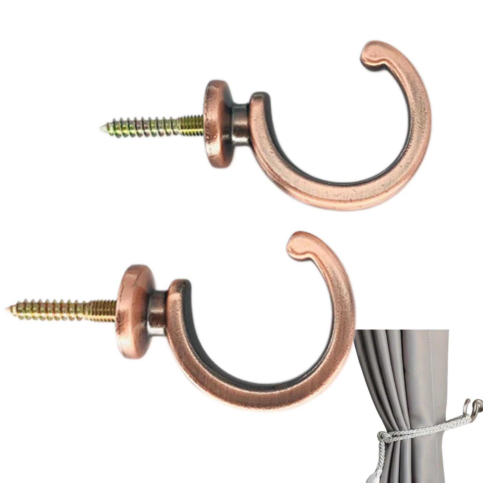 2 PCS Antique Brass Curtain Tie Back Hooks,Red Copper,22mm Aperture