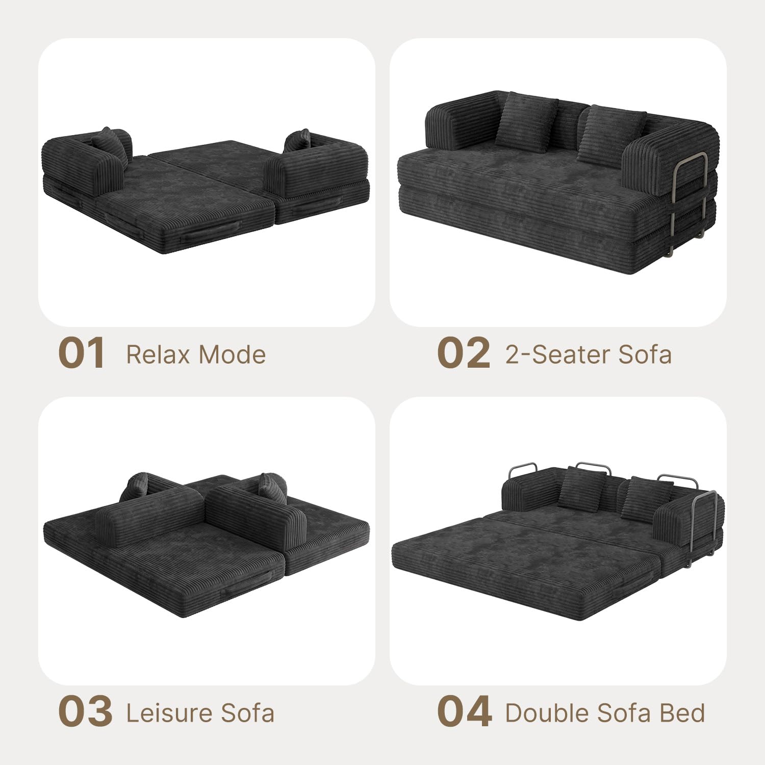Xbro Divano Relax Modulare Compatto 2 Posti, Divano Letto Salvaspazio Basso in Schiuma ad Alta Resilienza per Monolocale, Soggiorno e Zona Lounge, 160 x 180 cm