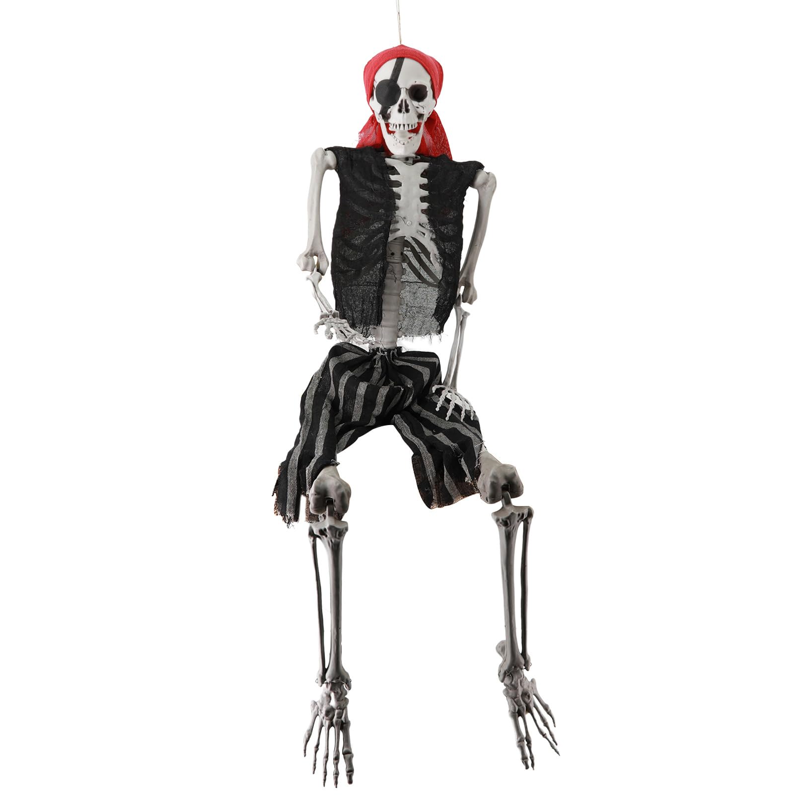 Grebest 67" Life Size Skeleton,Human Size Full Body Skeleton with Pirate Headscarf,Outfits, Posable Skeleton Halloween Decorations Skeleton Life Size for Haunted House Party Decor (1pcs 5.4FT)