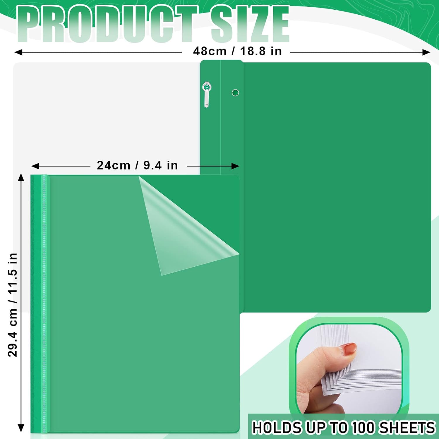 Teling 48 Pcs Clear Front Report Covers with Prongs Plastic Presentation Folders 3 Prong Resume Portfolio Folder for School(Green)