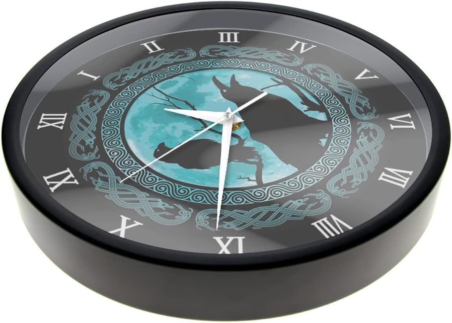 Ravens Roman Numberals Metal Frame Wall Clock, Silent Non Ticking Battery Operated Vintage Decorative Myth of North Europe Analog Wall Clock Watch for Living Room Man Cave Decor 12 Inch