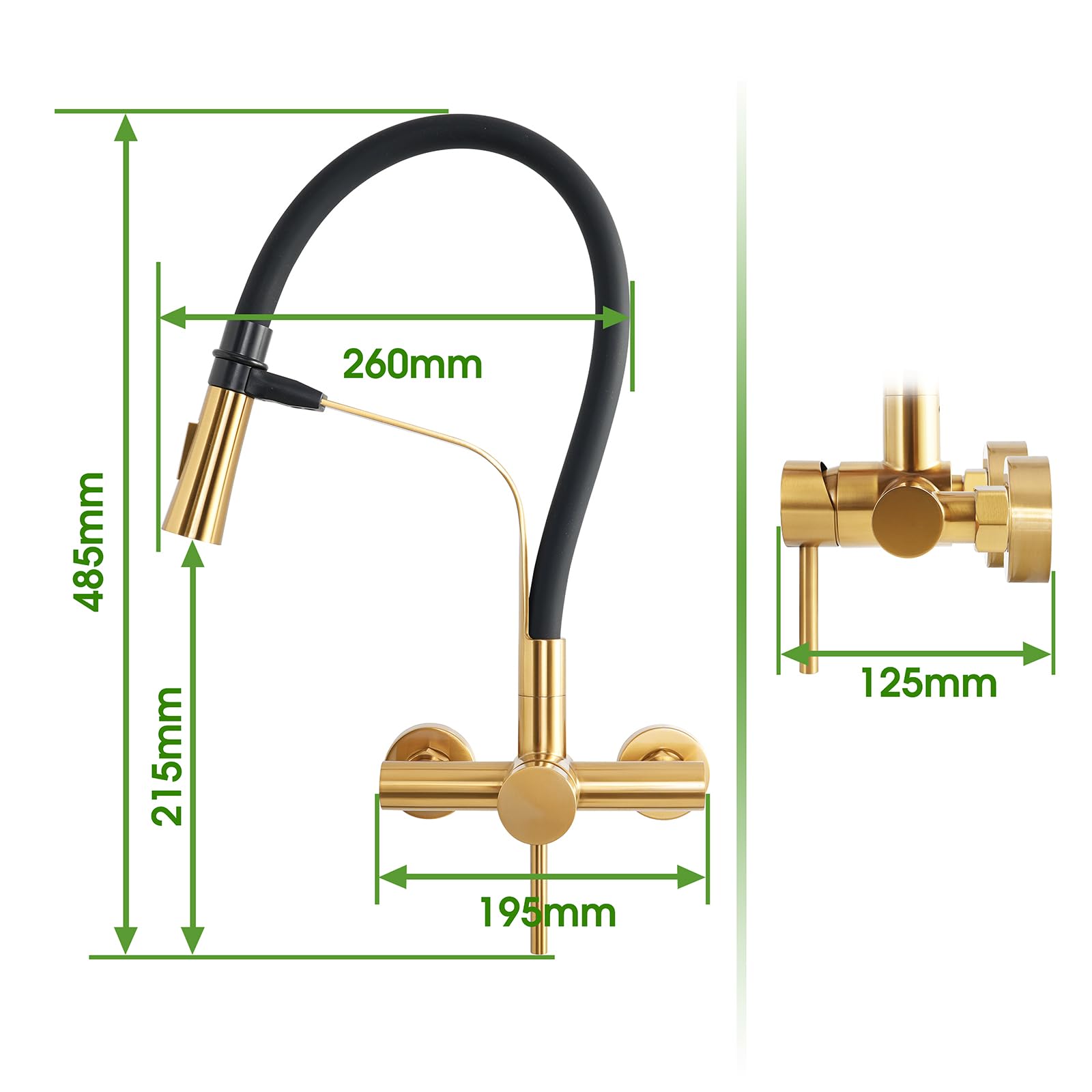Grifo de montaje en pared con pulverizador lateral, acoplamiento magnético, manguera de silicona flexible, grifos de cocina de acero inoxidable para grifo de utilidad comercial (W-118-TD,
