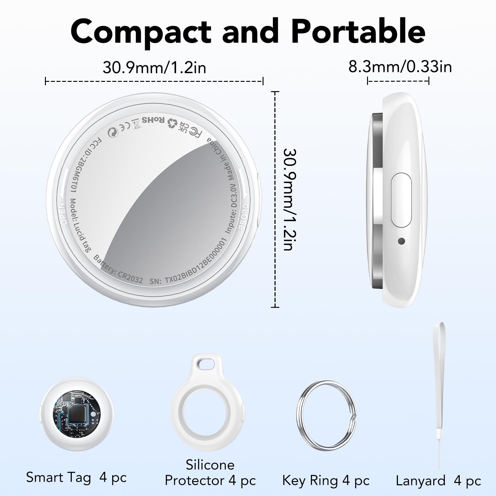Air Tracker Tags Bluetooth Item Finder-4 Pack White, Compatible with Apple Find My APP (iOS Only), 100dB Beep, Smart Tag Replaceable Battery, air tag and Locator for Keys/Luggage/Bags/Wallet — view 7