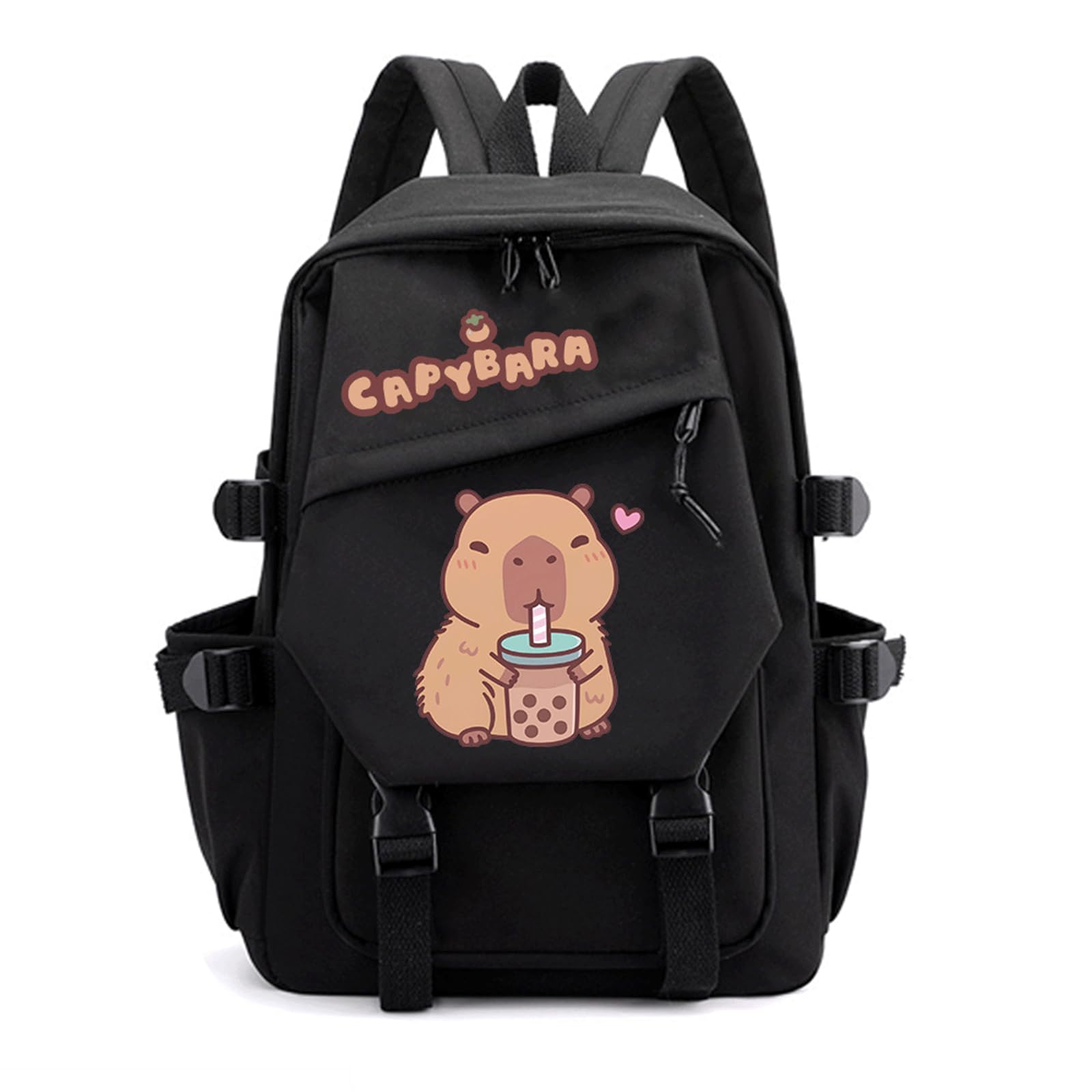 Capybara Backpack Cute Funny Mochila Capybara Kawaii Utility Kapibara Daypack Cartoon Going Out Travel Laptop Bag(Black,B)