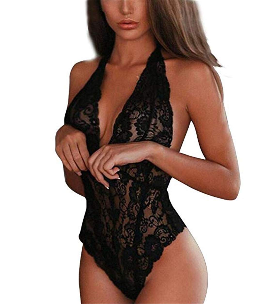 BeeMuse Womens Sexy Lingerie Lace Babydoll Bodysuit Teddy See-Through Underwear Nightwear