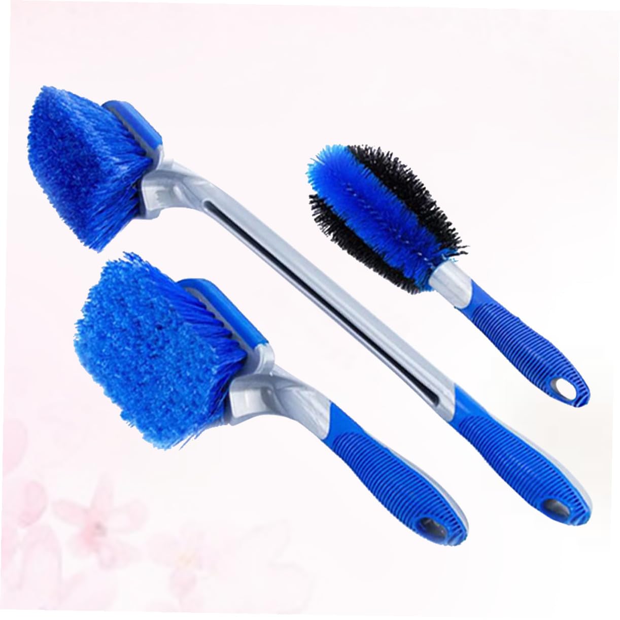 Ciieeo Set di 3 Spazzole per Cerchioni Auto Blu in PVC e Pp | Impugnature Corte e Lunga, per Raggio e Paraurti, Kit Pulizia Pneumatici, Uso Auto e Moto