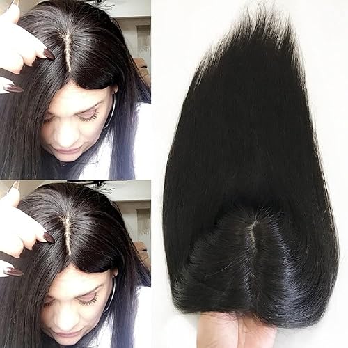 Miniatura 9 de QDHJHH Parte superior de cabello humano con base de seda larga con clip, 5 x 5 pulgadas, extensiones de cabello humano 100% real, 4.7 x 5.1in (16