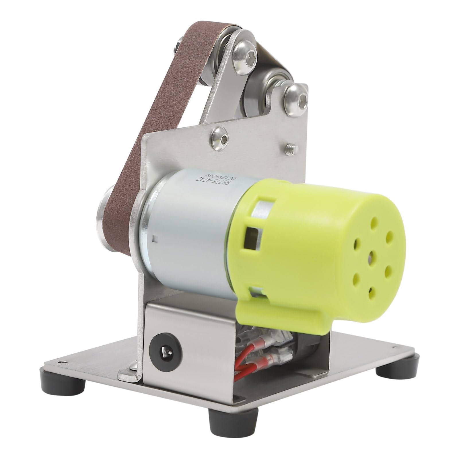 Lijadora de banda, 150 W, minilijadora de banda con 10 bandas de lijado, 10000 rpm, lijadora de pulidora de bricolaje, alimentación ajustable de 7 velocidades+llave inglesa de 3 piezas