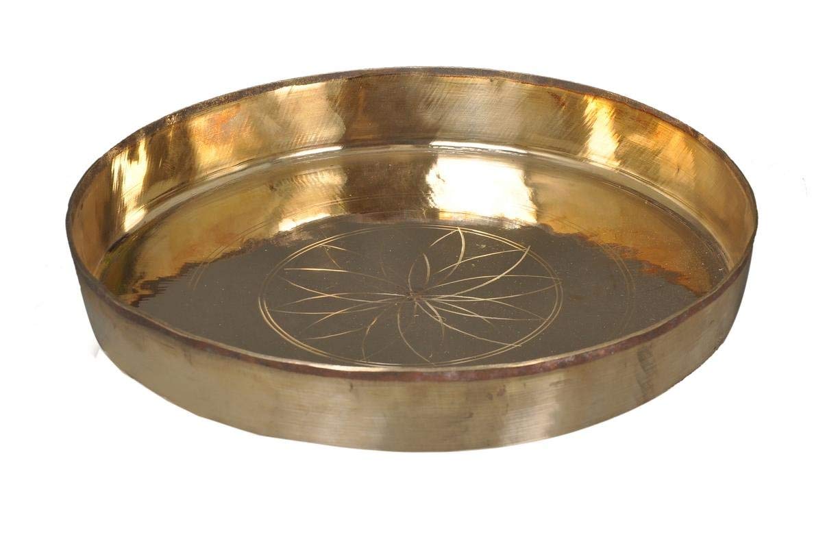 Jain Metal Store kasa Kasa Thali - Gold (16 x 16cm) (Pack of 3)