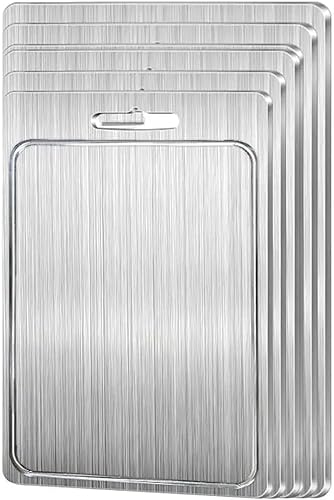 Miniatura 8 de DLYZAYE Tabla de cortar de acero inoxidable Tabla de cortar de acero inoxidable Tabla de cortar de metal de doble cara Tabla de cortar bloque de