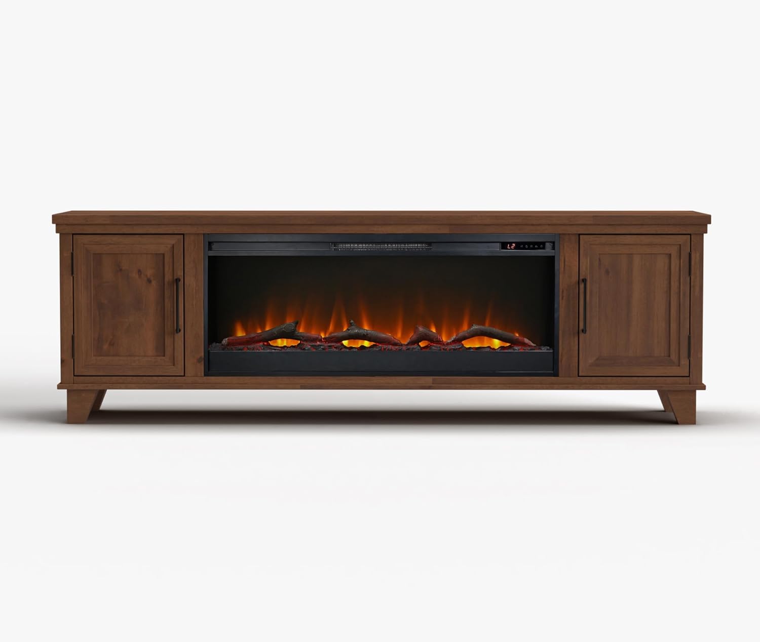 Realcozy Sonoma Transitional 79 inch Electric Fireplace TV Stand Entertainment Center, for TVs up to 90 inches, Solid Wood, Whiskey Finish