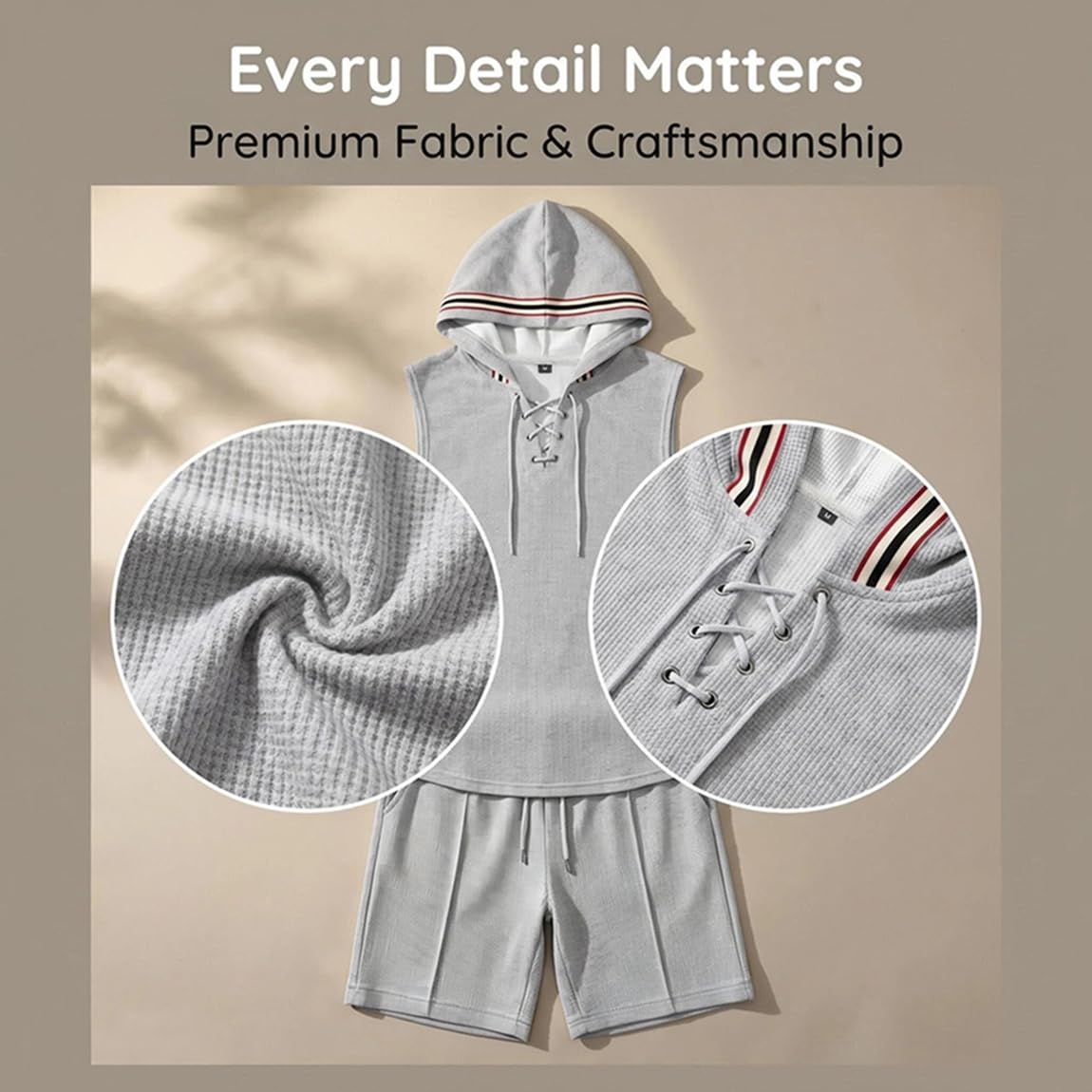 Générique Ensemble Homme Été 2 Pièces Débardeur Sans Manches et Short en Lin Mélangé Tenue Décontractée Respirante Style Casual Plage Vacances