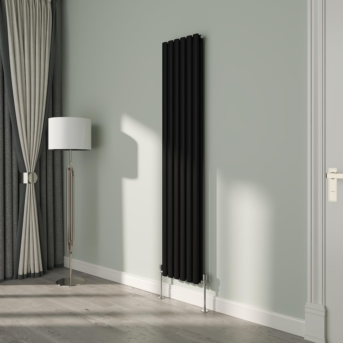 NRG Premium Black Oval Double Panel Designer Radiator 1800x354mm Central Heating