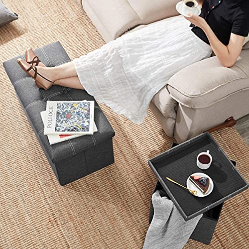 Image of ABTRIX WITH AB 30 inches Storage Ottoman Bench, Foldable Footrest Shoe Bench with 80L Storage Space, End of Bed Storage Seat, Support 150kg, Linen Fabric, Grey