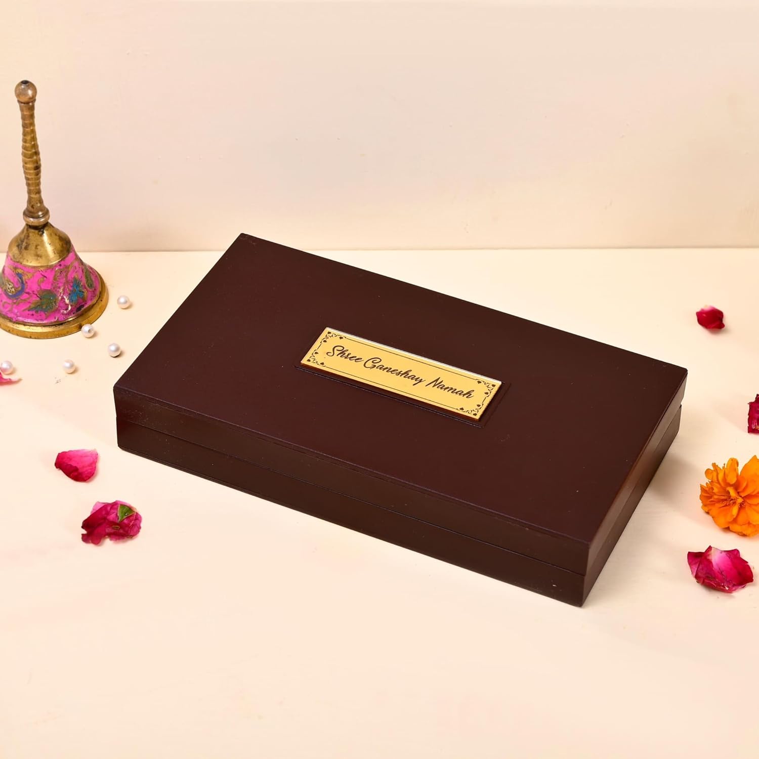 LOVENSPIRE Large Gold Plated Ganesha Photo Frame with Charan Paduka & Mantra for Diwali Housewarming Indian Wedding Return Gift Worship Pooja Room Decor Hindu Religious Devotional Paduka Prayer Box