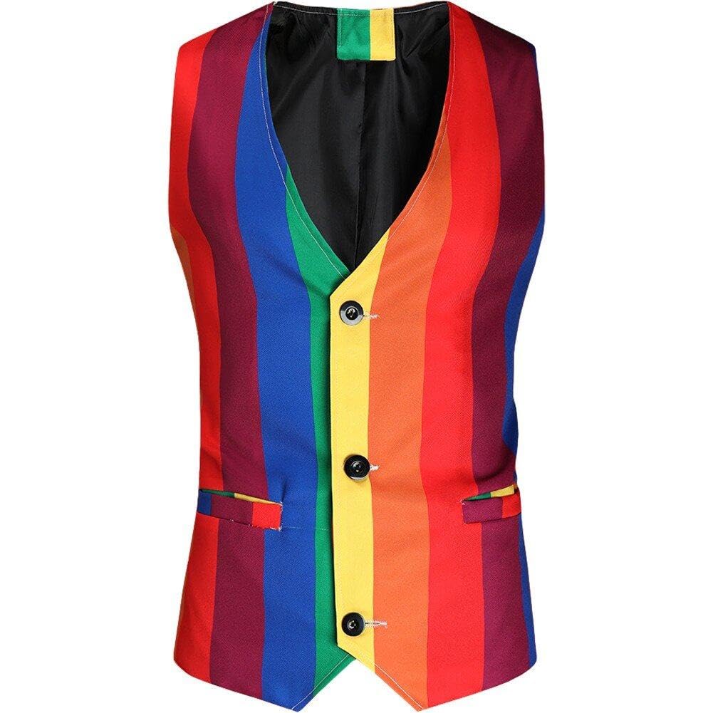 Blazer imprimé à rayures arc-en-ciel et gilet de costume ajusté
