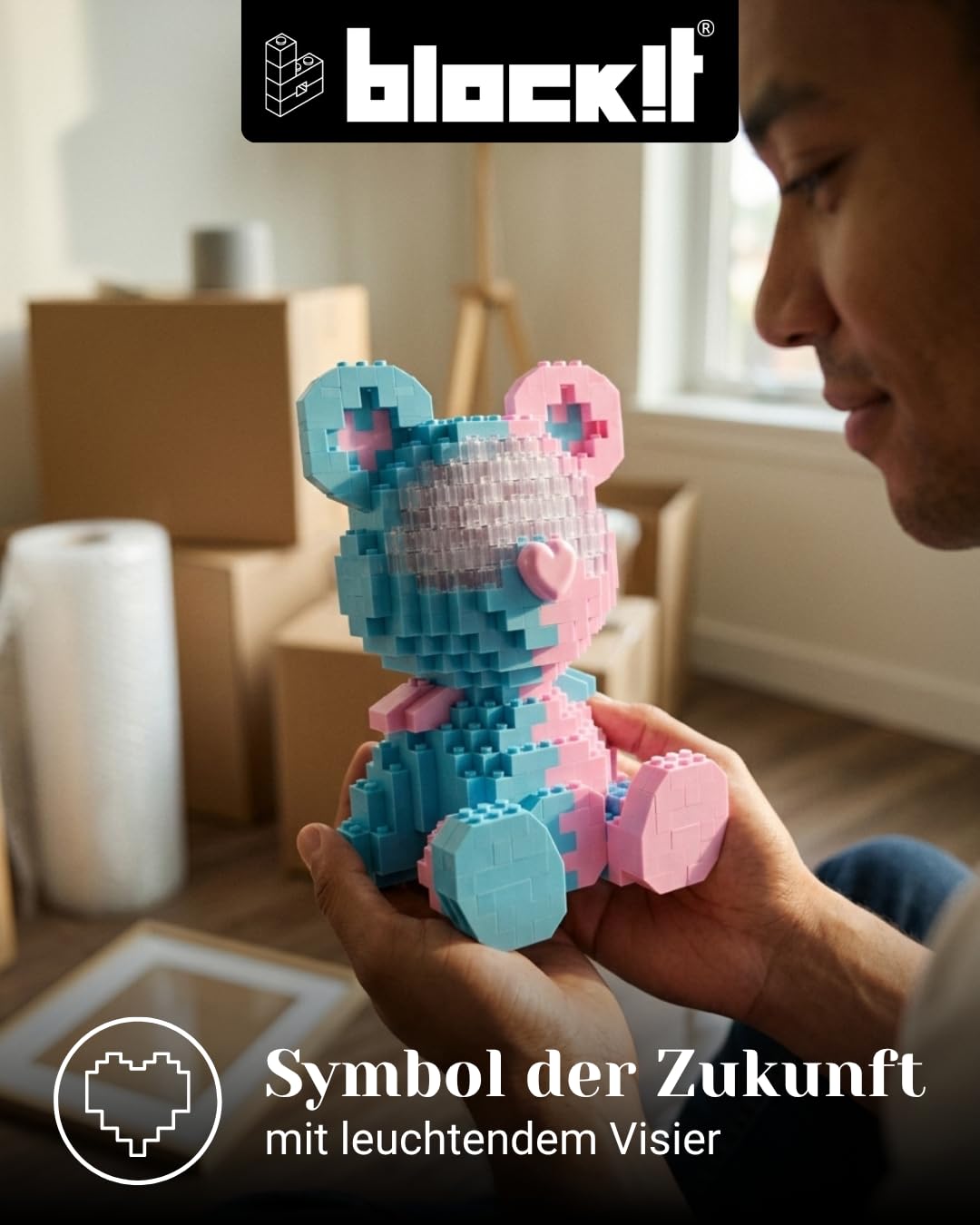 block!t Future Bear - Juego de bloques de sujeción 3D con LED dual, símbolo de esperanza y nuevos caminos, regalo significativo para adultos y niños