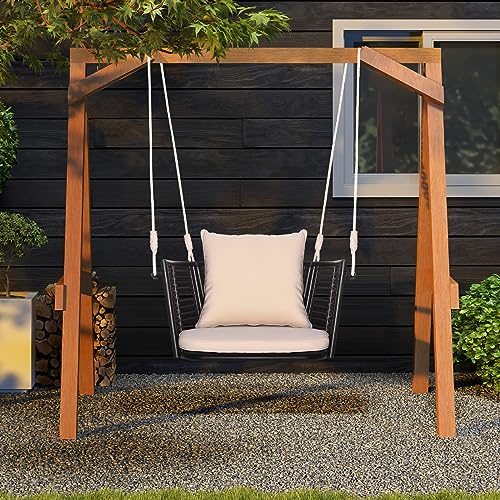 Image of Tangkula Outdoor Hanging Porch Swing with Cushions, Single Person, Beige