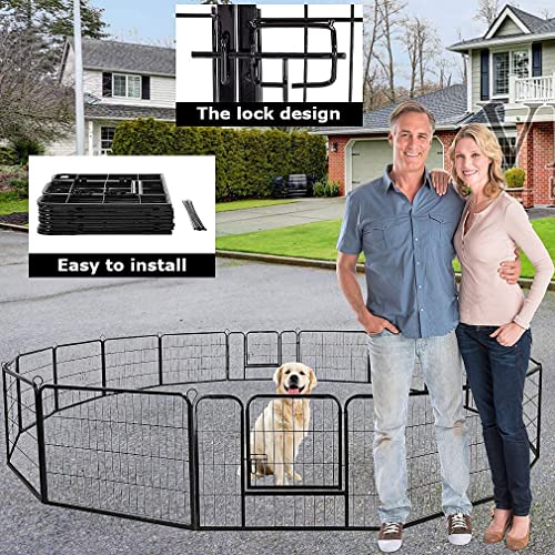 16 Panels Heavy Duty Puppy Playpen Metal Exercise Pen Fold Dog Playpen Fence Indoor Outdoor Portable Pet Playpen with Safety Door for Small Dogs, Rabbit, 24 inch