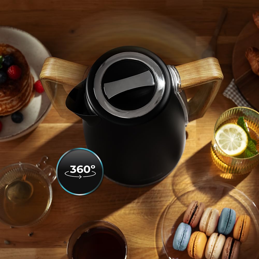 Cecotec Bouilloire Electrique 1,7L ThermoSense 200 Woody. Bouilloire 2200 W, Capacité 1,7 L,Ébullition Rapide, Inox Alimentaire, Filtre Anticalcaire,Arrêt auto, Base Pivotante 360°, Design Effet Bois