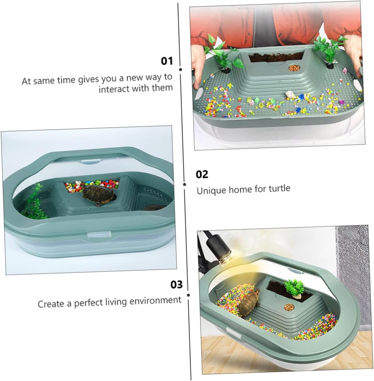 Turtle Tank Terrarium with Basking Platform 20-Gallon Reptile Aquarium for Turtles and Aquatic Pets Sturdy Non-Toxic Materials Easy to Clean