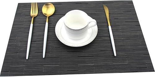 Miniatura 3 de Manteles individuales lavables de vinilo tejido para mesa de comedor, manteles individuales resistentes al calor para cena, juego de 6 unidades