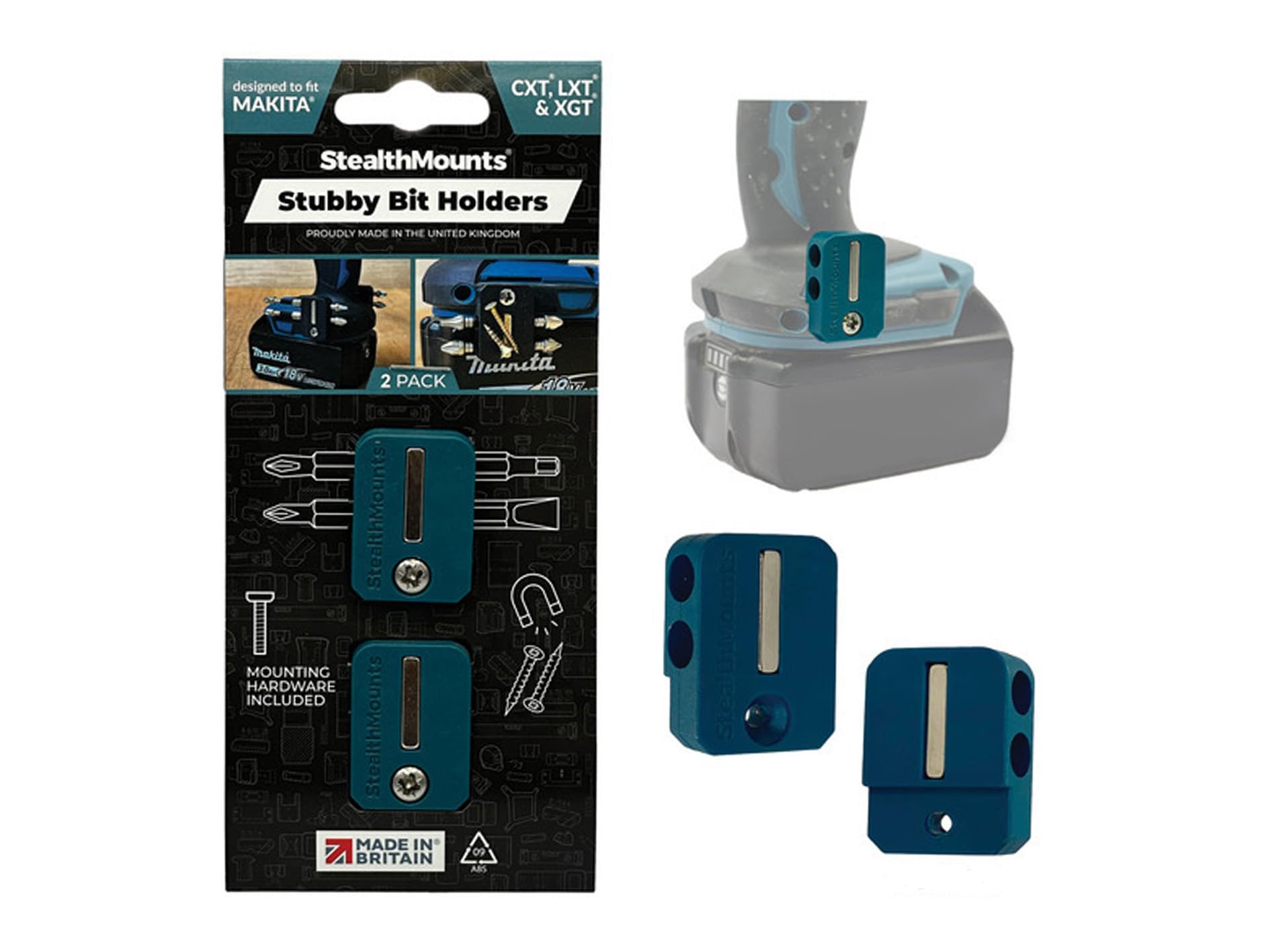 StealthMounts Blue Stubby Magnetic Bit Holder Compatible with Makita- 2 Pack, Brand Color