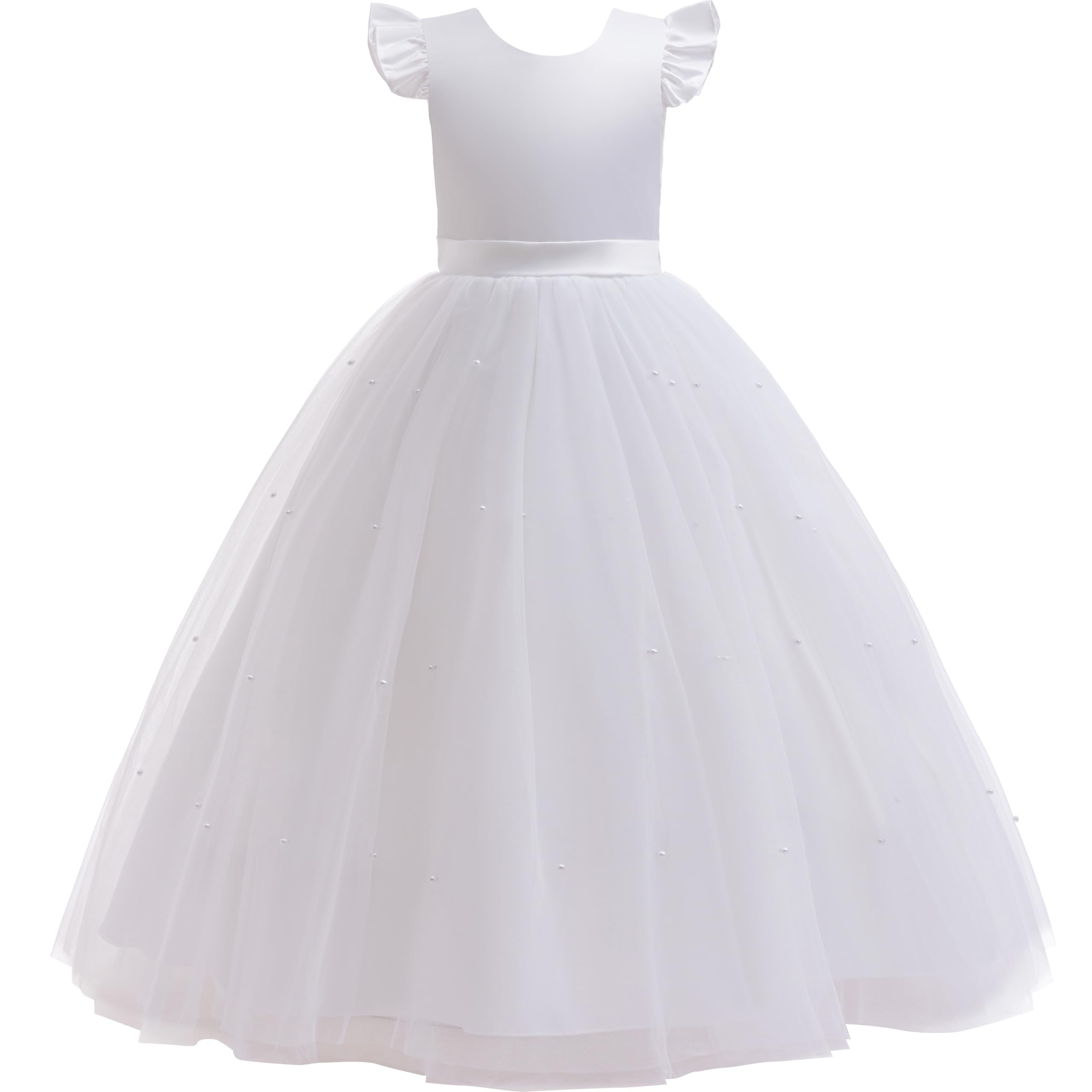 Vestidos De Dama De Honor Junior De Tul Con Parte Superior De Satén Plata main image 0