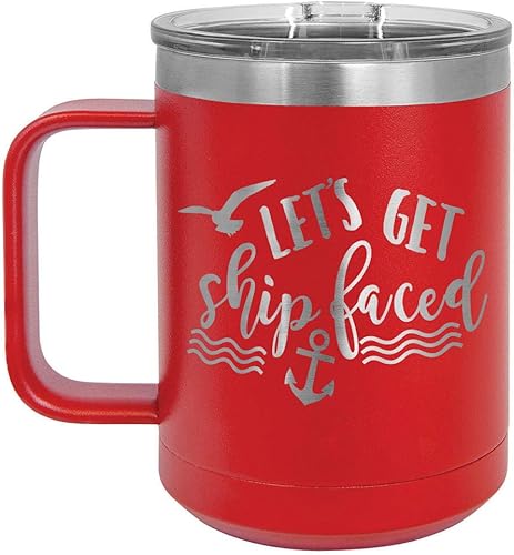ONLYGIFTS.COM - Taza de café con tapa deslizante (13.0 fl oz), diseño con texto "LETS GET SHIPFACED", Rojo