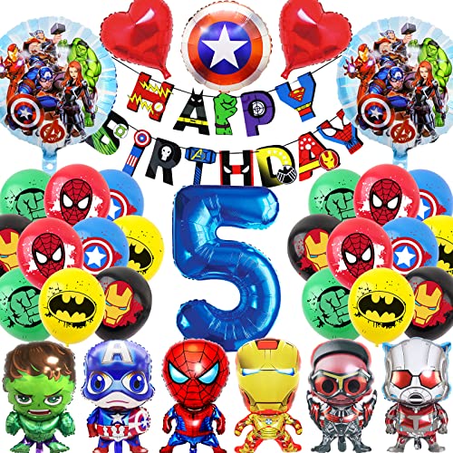 Decoração de aniversário de super-heróis com números balões para festas infantis, balões de super-herói feliz aniversário do banner, decoração de aniversário da marca