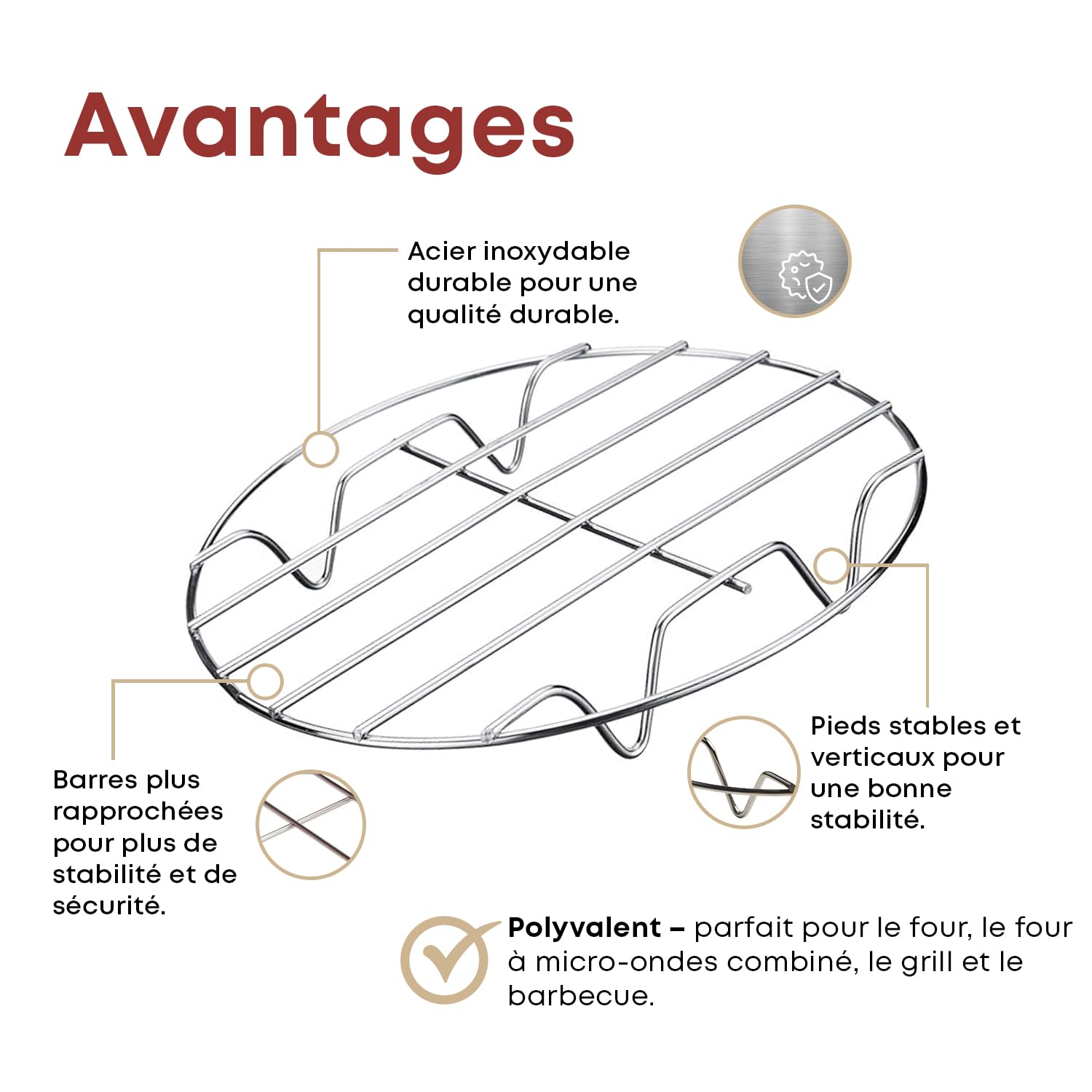 Grille de cuisson ronde en acier inoxydable 28 cm – Grille universelle pour micro-ondes, four et barbecue – Durable, polyvalente et facile à nettoyer
