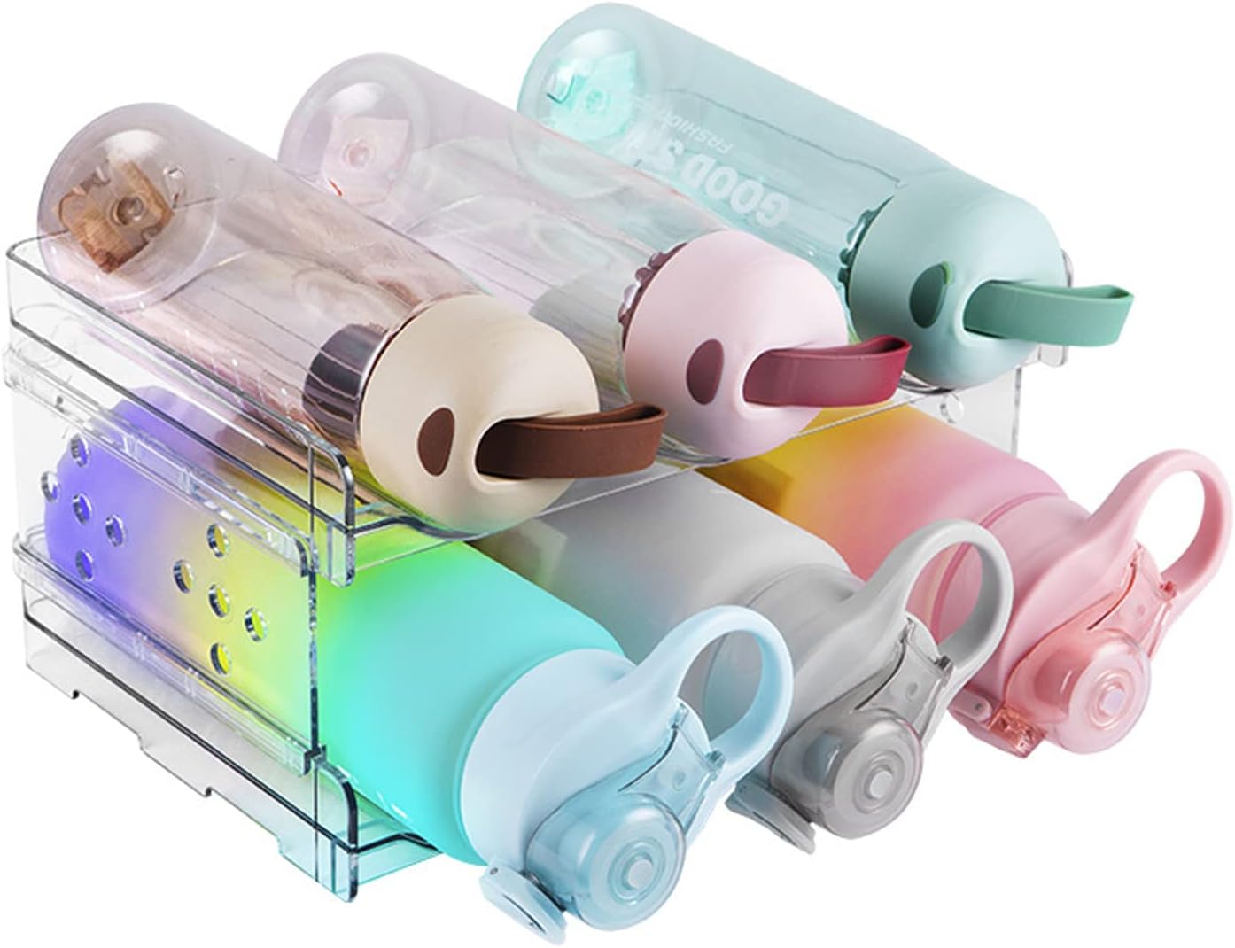 Sazoemao Water Bottle Organizer，2 Packs Stackable Plastic