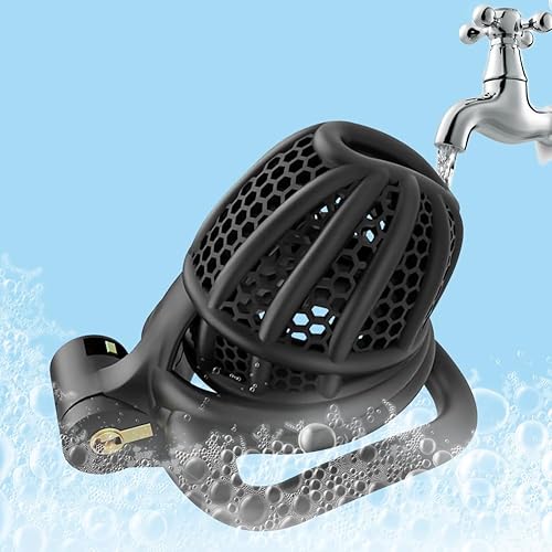 Miniatura 7 de Dispositivo de castidad masculina con 4 tamaños activos, anillos de resina, ligero, con bloqueo de pene, jaula de ejercicio, juguetes sexuales para