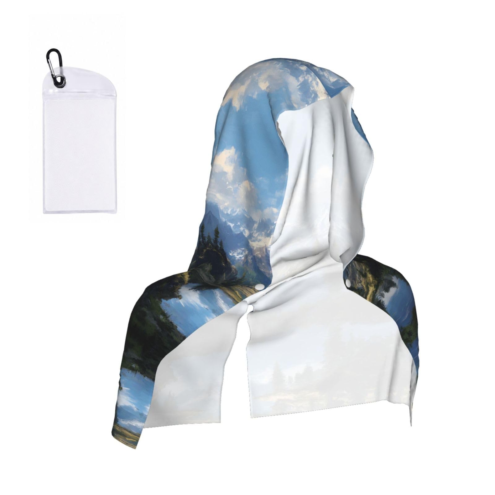WXWJSHMGC Lakes And Mountains Print Cooling Hoodie Towel, Cooling Towels For Neck And Face Sun Protection Instant Cool Hoodie(Sport/Camping/Work Out/Hot Weather)