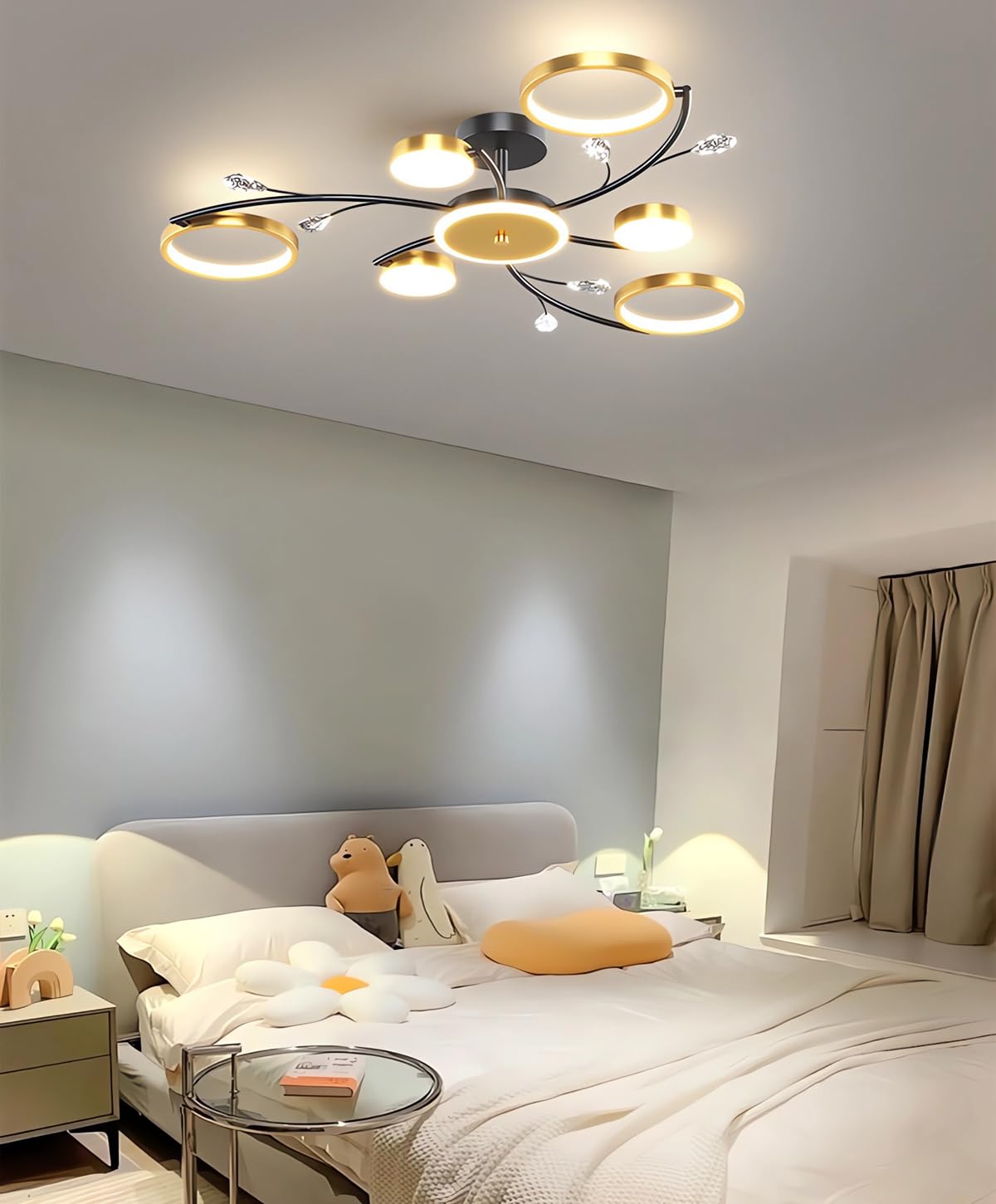 Moderne LED Deckenlampen Wohnzimmer Einbauleuchten Schlafzimmer Gold Dimmbare Deckenleuchten Pendelleuchten Mit Fernbedienung Geeignet FüR KüChe Esszimmer BüRo Deckenleuchte (6+1)